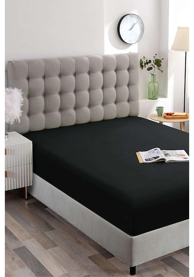 Lionas %100 Pamuk Lastikli Havlu Çarşaf Tek Kişilik 100x200 Cm+25er Cm Köşe Ve Yan Yükseklik Siyah