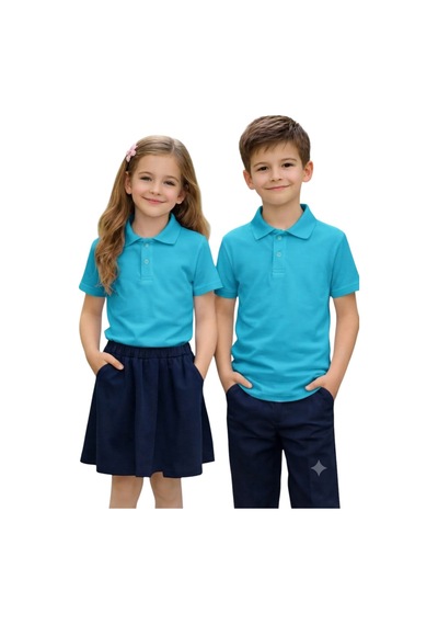 Erdem Kıds Unisex Kız Erkek Çocuk Polo Yaka Pamuklu Kısa Kol Turkuaz Günlük Basic Okul Tişört Turkuaz Mavi Turkuaz Mavi