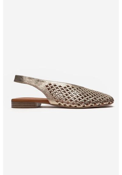 Luvishoes Delızıa Altın Hakiki Deri Önü Kapalı Lazer Kesim Kadın Sandalet