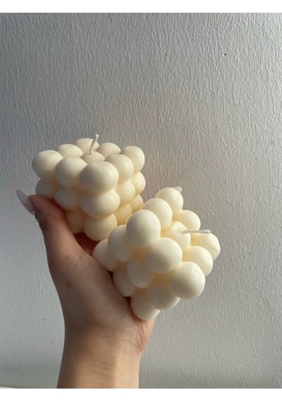 Bubble Mum 2'li Dekoratif Bubble Pudra Ve Vanilya Kokulu Mum Beyaz