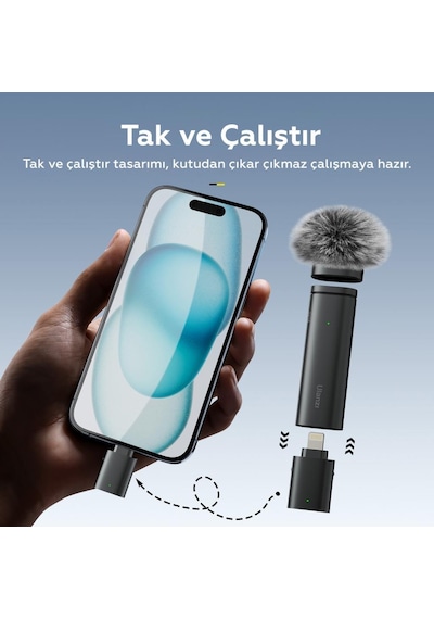 Ulanzi Wm-10 Apple Uyumlu iPhone 11/12/13/14 Kablosuz Yaka Mikrofonu
