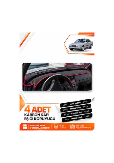 Mercedes W202 C-class 1993-2000 Uyumlu Ön Torpido Koruma Kılıfı Örtüsü - Siyah Kırmızı