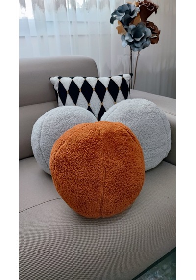 3'lü Top Kırlent / Yastık 2 Büyük Gri - 1 Büyük Kiremit 40cm /
