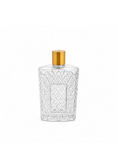 15 Adet Boş Cam Kolonya Şişe, 200 Ml, Kristal Model, Şeffaf, Gold-siyah Kapaklı