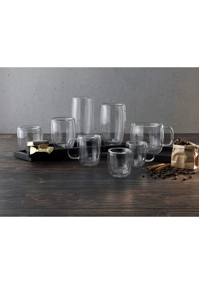 Zwilling Sorrento Çift Camlı Kulplu 2'li Cappucino Bardak Seti, C Cam Şeffaf