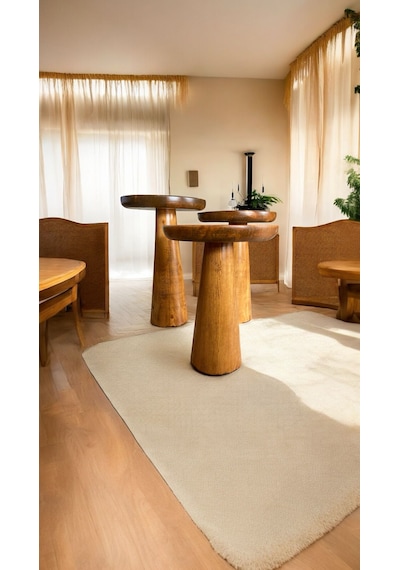Wood Ahşap 3 Lü Set Mantar Yan Sehpa Konik Model / Tik Ağacı Renk