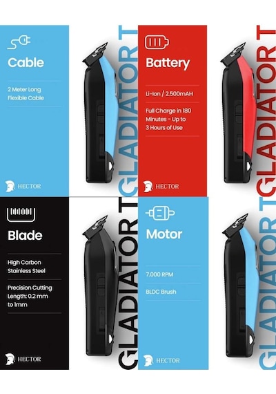 Hector Gladiator T 8000 Rpm Bldc Motor Işıklı Çizim & Sakal Tıraş Makinesi Mavi