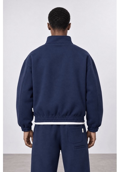 Respire Erkek Crop Fit Panda Oversize Zip Lacivert