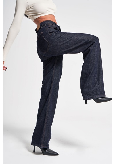 Itsbasic Kadın Koyu Kot Rengi Doris Straight Fit %100 Koton Su Yıkama Denim Jean Koyu Kotrengi
