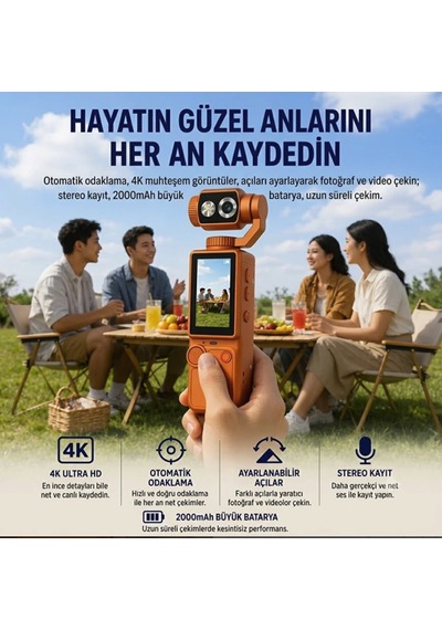 Hdr Destekli 4k Gimbal Aksiyon Kamera Titreşim Engelleme Yüz Takip Özellikli Youtuber Kamera