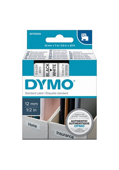 Dymo D1 Şerit Standart 12 Mmx7 Mt Beyaz Üzerine Siyah 45013 S0720530 Diğer