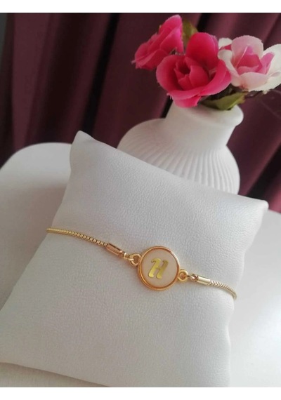 Altın Sedef Ayarlanabilir Kadın Gold Asansörlü H Harf Bileklik Renkli
