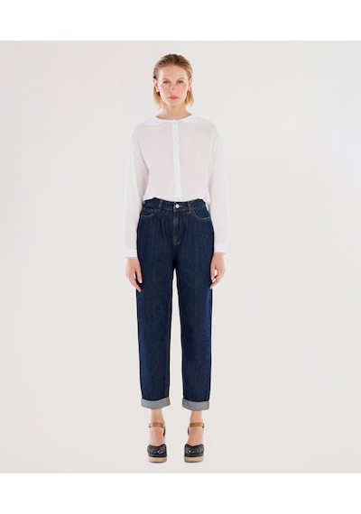 Yargıcı Nakış Detaylı Yüksek Bel Rahat Fit Denim Pantolon 25ykpn3016x 515 Mavi