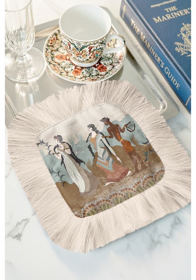 Mitolojik Desenli Saçaklı Sunum Peçetesi-antik Esintili Bohem Pastel Mavi Krem Bardak Altlığı Mendil Metalik Grili Terrakota Mitolojik Desenli Saçaklı Sunum Peçetesi-antik Esintili Bohem Pastel Mavi Krem Bardak Altlığı Mendil Metalik Grili Terrakota