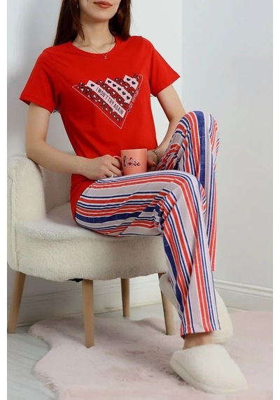 Seka Store Seka Süprem Baskılı Pijama Takım Kırmızı - 50774.1773. Çok Renkli