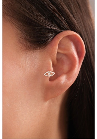 14 Ayar Altın Taşlı Büyük Göz Tragus Küpe