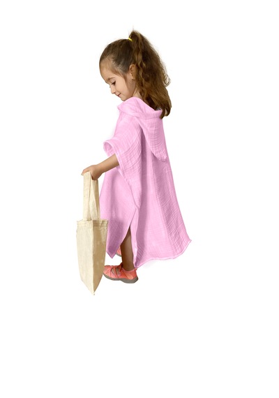 Organik Muslin Bebek Çocuk Kapüşon Plaj Panço Banyo Havlu Pembe