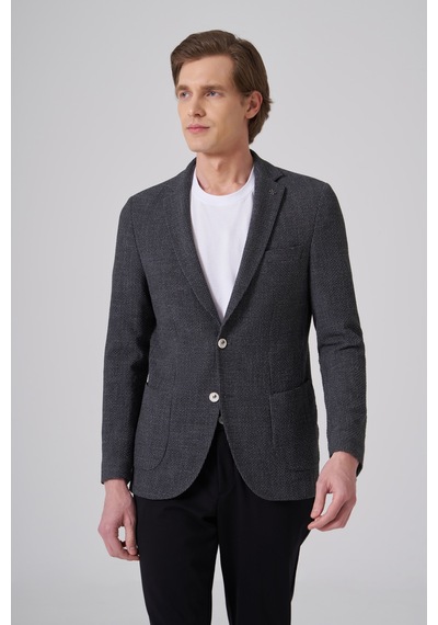 Morven Erkek Siyah Polyester Trend Desenli Slim Fit Ceket 26ys002002001 Siyah