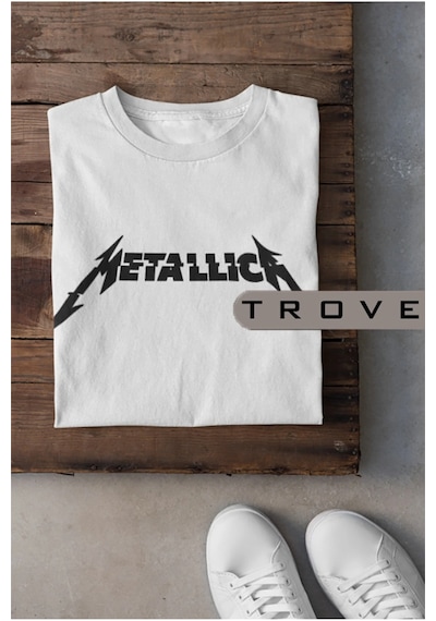 Startmore Unısex Kadın Erkek Metallıca %100 Pamuk Baskılı Siyah Beyaz T-shirt Beyaz
