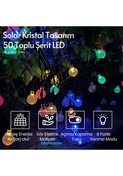 Technosmart 50 Ledli Rgb Işık 8 Modlu Solar Kristal Top Bahçe Aydınlatma Dekorasyon Güneş Enerjili Diğer