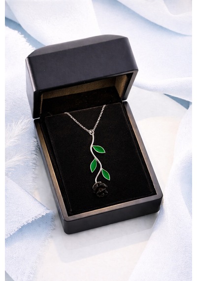 Çekirdekjewelry Siyah Gül Tasarımlı Altın Renk Zarif Kolye Şık Ve Anlamlı Hediye Gri