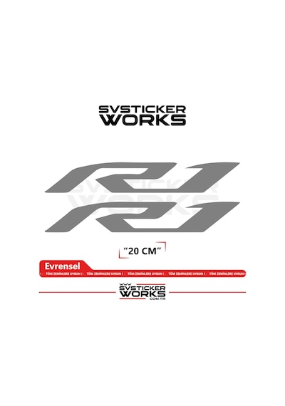 Yamaha R1 Uyumlu Yazı Sticker Yüksek Kalite Özel Kesim Folyo 2'li Set Gri