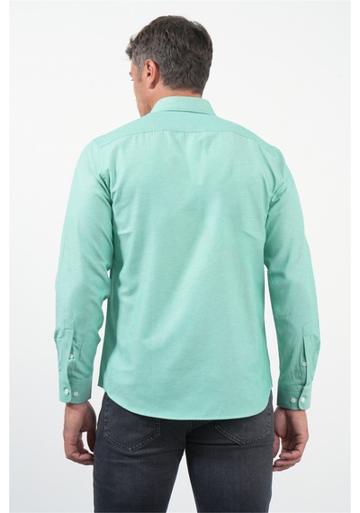 İmza Yeşil Düğmeli Yaka Uzun Kol Slim Fit Pamuklu Gömlek 1004260235 Koyu Yeşil