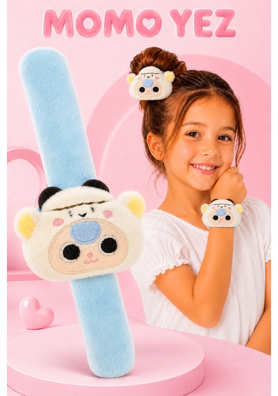 Ay Tavşanı Peluş Bileklik Oyuncak Bileğe Vurunca Sarılan Slap Bileklik, Çok Amaçlı Saç Tokası Beyaz