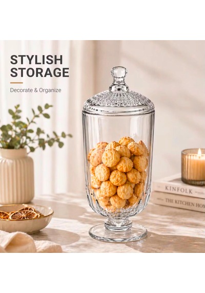 Chacha Home Cam Kapaklı Ayaklı Drajellik & Şekerlik 780 Ml - 24 Cm Şeffaf