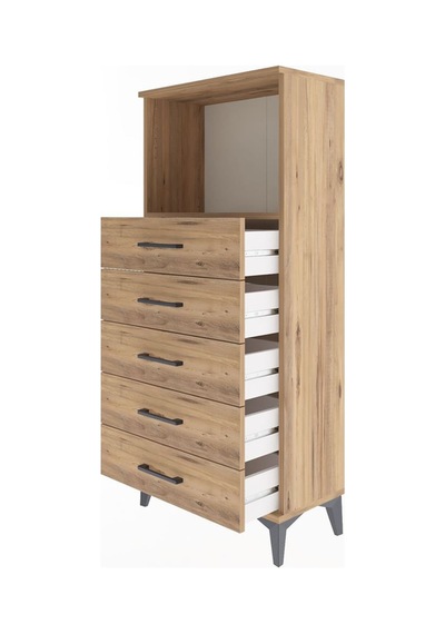 Arges Dolap Tek Raflı 5 Çekmeceli 60x30x134 Çam-çam Atlas Çam