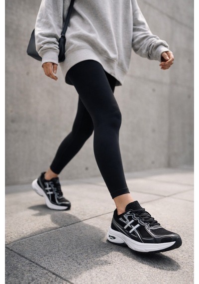 Muggo Hynex Kadın Kalın Taban Bağcıklı Günlük Sneaker Spor Ayakkabı Siyah