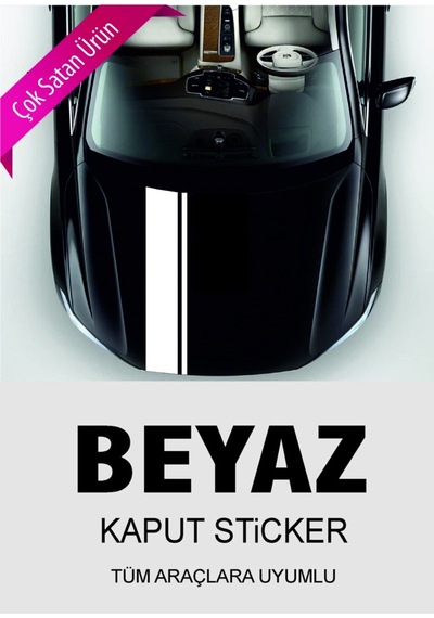 Universal Oto Kaput Şerit Sticker Beyaz 65 15 Cm