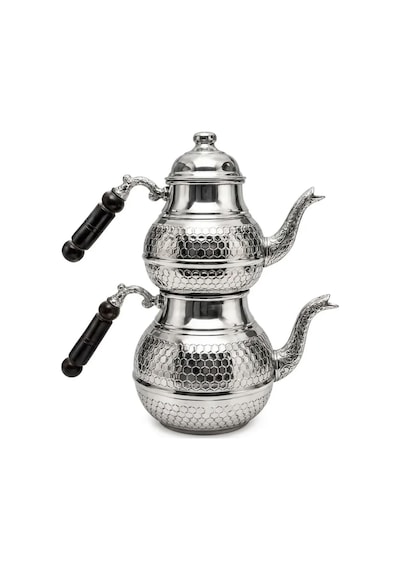 Aura Copper El İşlemeli Bakır Çaydanlık Seti 1 Mm Üst 850-950 Ml Alt 1850-1950 Ml 27 Cm Bakır - Siyah
