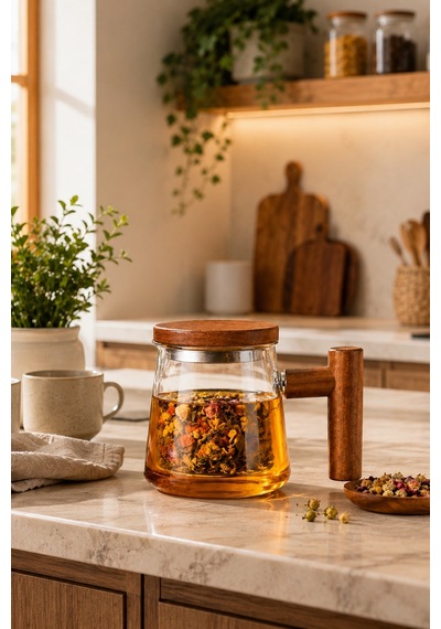 Perotti 17564 Herby Borosilikat Cam Bitki Çayı Demliği 500ml Şeffaf