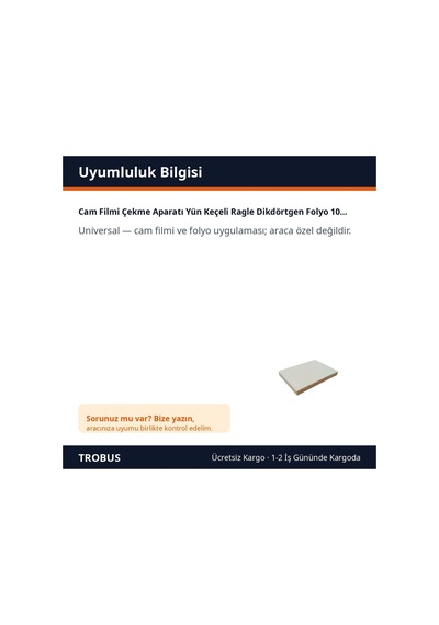 Trobus Cam Filmi Çekme Aparatı Yün Keçeli Ragle Dikdörtgen Folyo 10x7 Cm