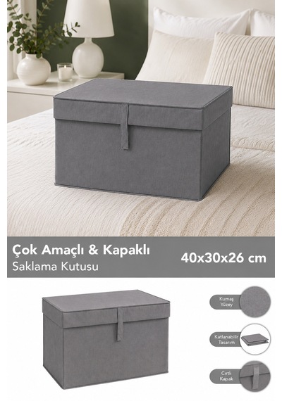 Mini Boy Hurç - Çok Amaçlı Organizer Kapaklı Saklama Kutusu 40x30x26cm Antrasit