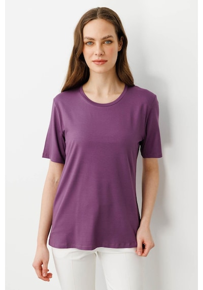 Kadın Sıfır Yaka Basic Penye T-shirt Lila Lila