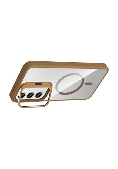Joko Samsung Uyumlu Galaxy S24 Fe Remim Lensli Magsafe Standlı Kapak - Kahverengi 0.2M-Çok Renkli