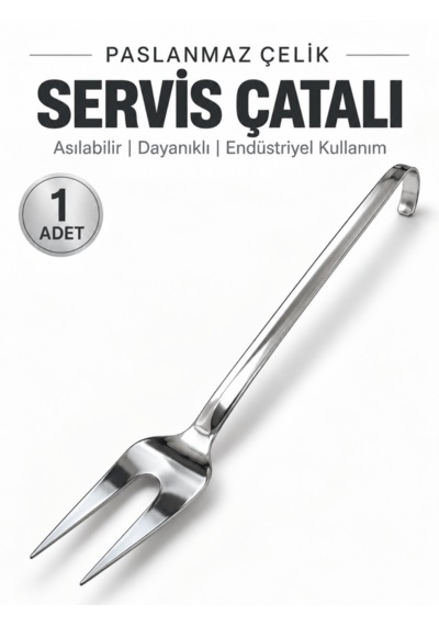 Beylini Endüstriyel Sanayi Tipi Servis Çatalı Paslanmaz Çelik Uzun Saplı Lokanta Restoran Yemekhane Asılabilir Mutfak Çatalı No2