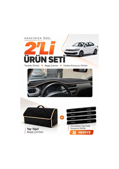 E-biz Citroen C-elysee 2012-2022 Uyumlu Torpido Örtüsü + Tay Tüyü Çanta - Siyah-bej - Cı009