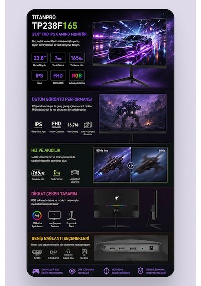 Tp238f165 23.8" 1ms 165hz Ips Fhd Srgb Dahili Hoparlörlü Gaming Oyuncu Monitör