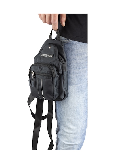 Küçük Boy Çapraz Göğüs El Ve Omuz Çantası Unisex Body Bag 955 Siyah - Gri