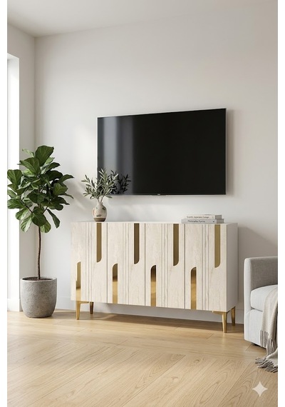 Ka1231btg Nota Konsol Ve Tv Sehpası Beyaz-traverten-gold 120cm