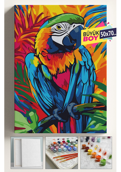 Sayılarla Boyama Seti Numaralı Tuval Fırça Boya Dahil Kasnaklı Set 50x70 Cm - Papağan