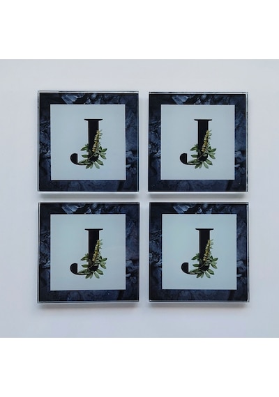Decorita Cam Bardak Altlığı J Harfli Tasarım 4'lü Takım 10 x 10 CM Çok Renkli