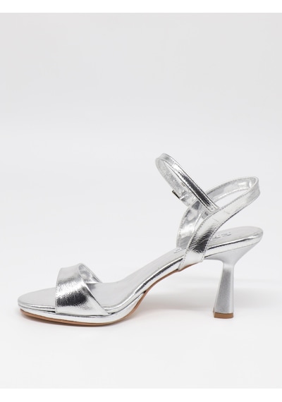 Nesilshoes Nesil Shoes Ermod 1465 Gümüş Topuklu Tek Bant Kadın Sandalet GÜMÜŞ