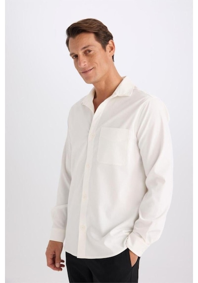 DeFacto Regular Fit Polo Yaka Basic Düz Gofre Uzun Kollu Beyaz Gömlek D8713AX25SPWT32 DeFacto Regular Fit Polo Yaka Basic Düz Gofre Uzun Kollu Beyaz Gömlek D8713AX25SPWT32