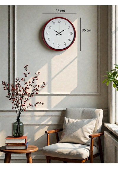 36 Cm Standart Kırmızı Duvar Saati Çok Renkli