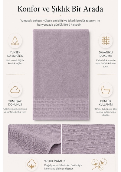 Banyo Havlusu %100 Pamuk 90x150 Cm Linea Collection 650 Gr Mor