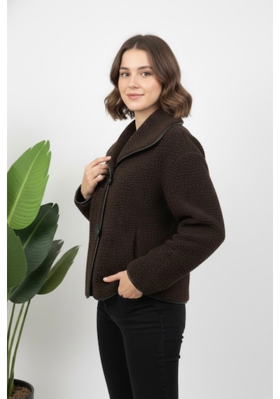 Hiramir Yeni Sezon Kadın Tokalı Peluş Mont Ks2573 Kahverengi
